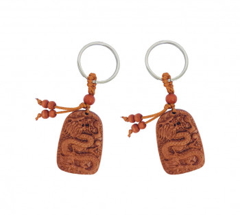 2 Chaveiros de Madeira Dragão - 8cm