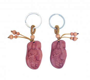 2 Chaveiros de Madeira Kuanyin - 8cm
