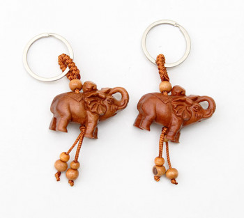 2 Chaveiros de Madeira Elefante - 8cm