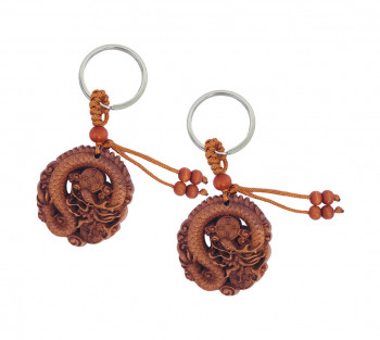 2 Chaveiros de Madeira Dragão - 8cm