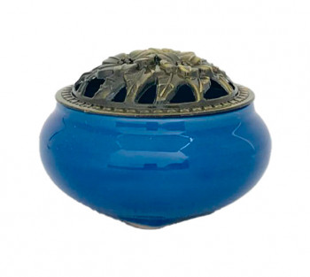 Incensario Metal/Porcelana Azul - 9cm