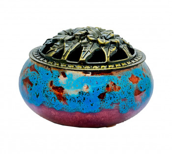 Incensario Metal/Porcelana Mesc/Azul - 9cm
