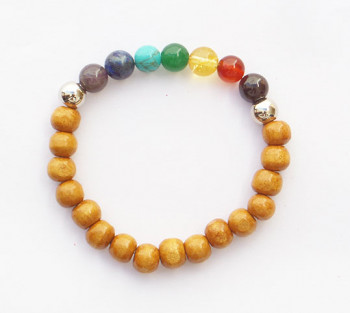 Pulseira 7 Chakras e Madeira (cores variadas)