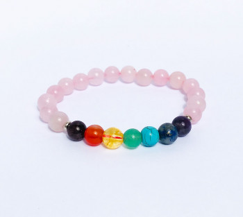 Pulseira 7 Chakras e Quartzo Rosa