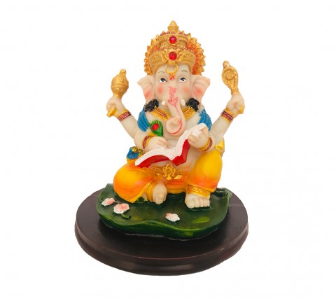 Ganesha Escrevendo Colorido em Resina - 11cm